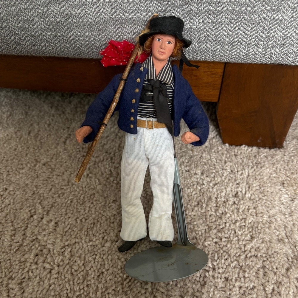 Vintage Folk Art‎ Hobo Figurine Hard Face, Lower Legs, Shoes & Hands 9" on Stand